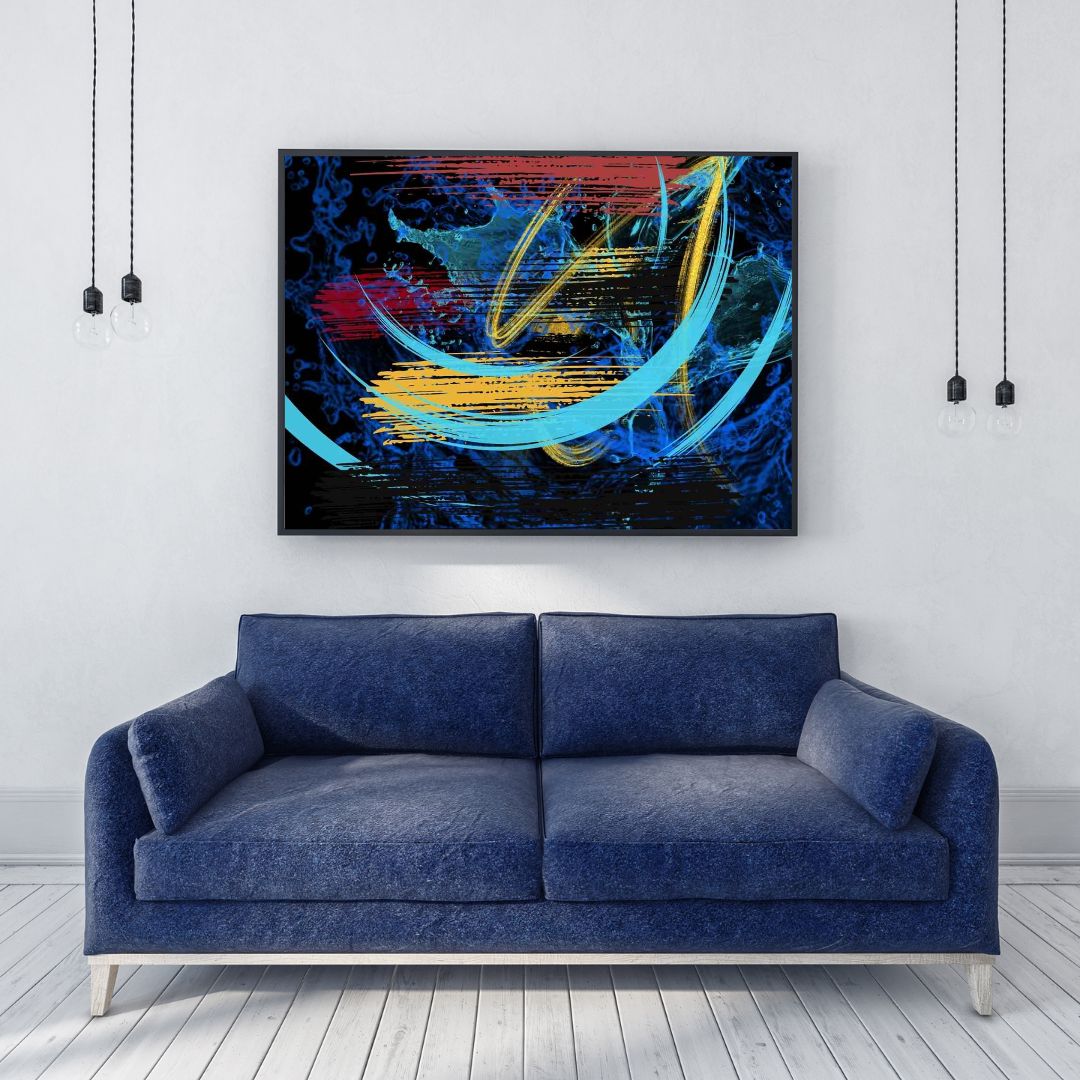 Abstract expressionist artwork with motion and depth