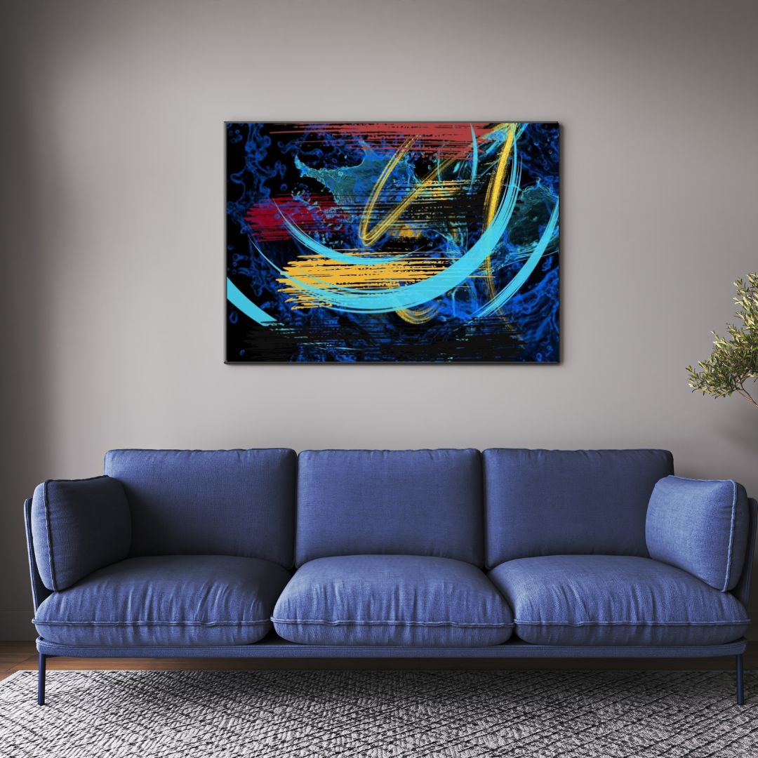 Modern abstract painting with bold colors and fluid motion