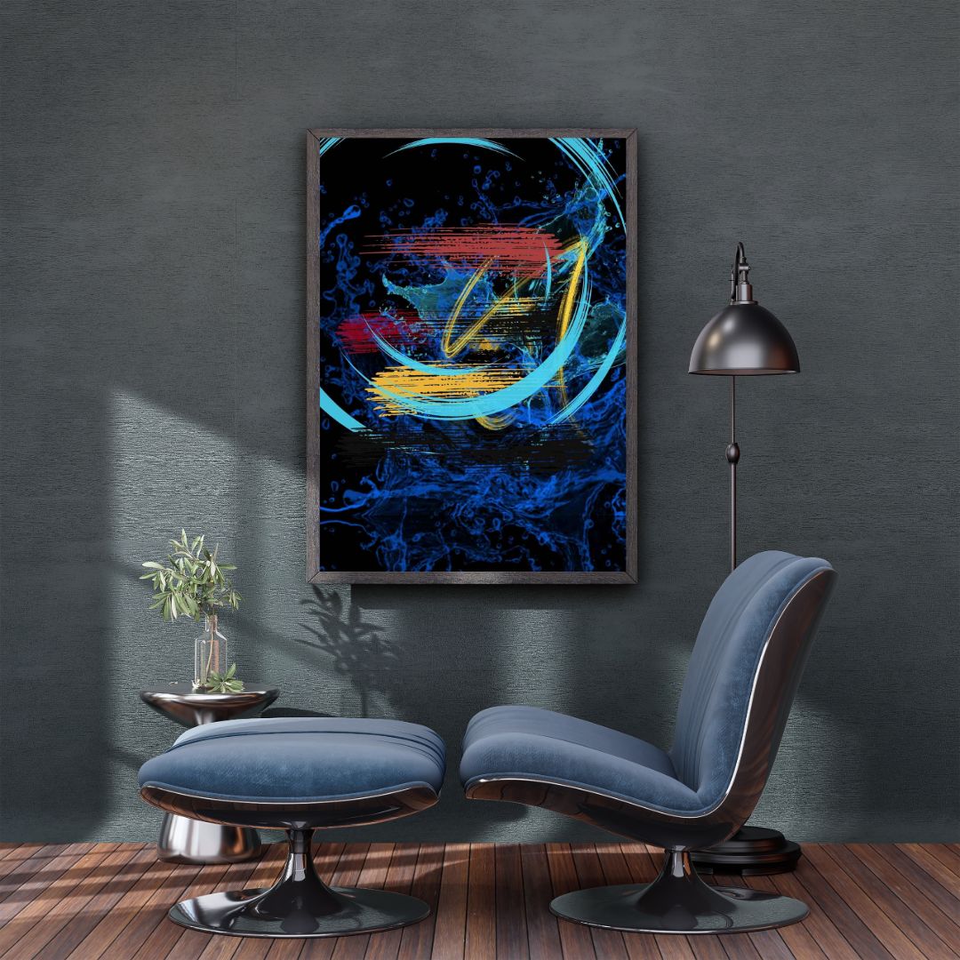 Bold artistic composition with textured brush strokes on black background