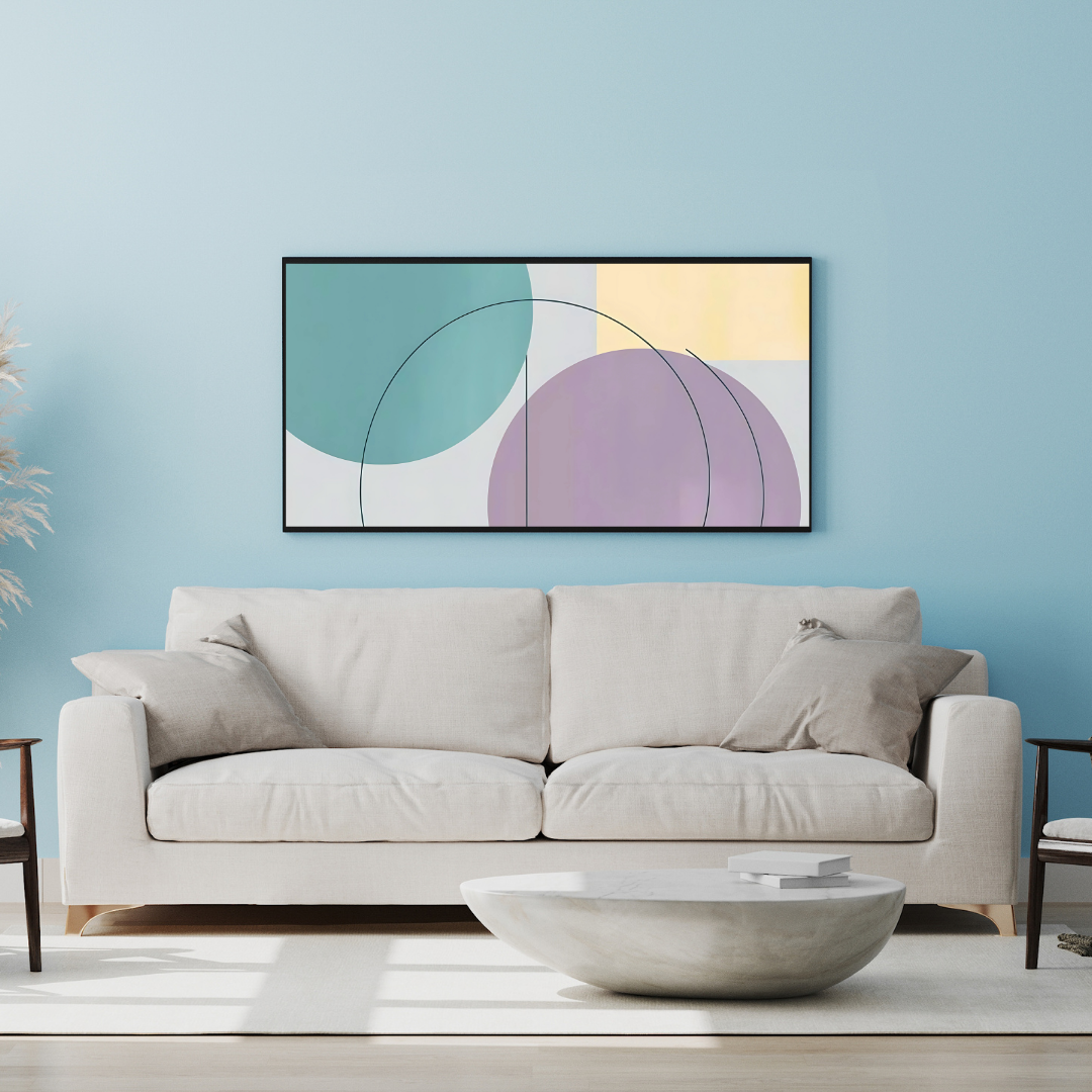 Muted pastel geometric print with overlapping circles and minimalist design