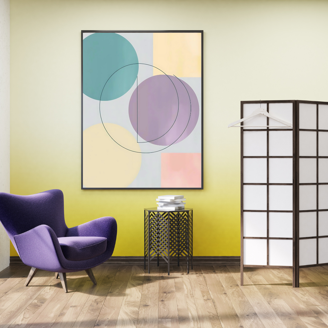 Digital abstract geometric pattern with a soothing color palette for modern décor