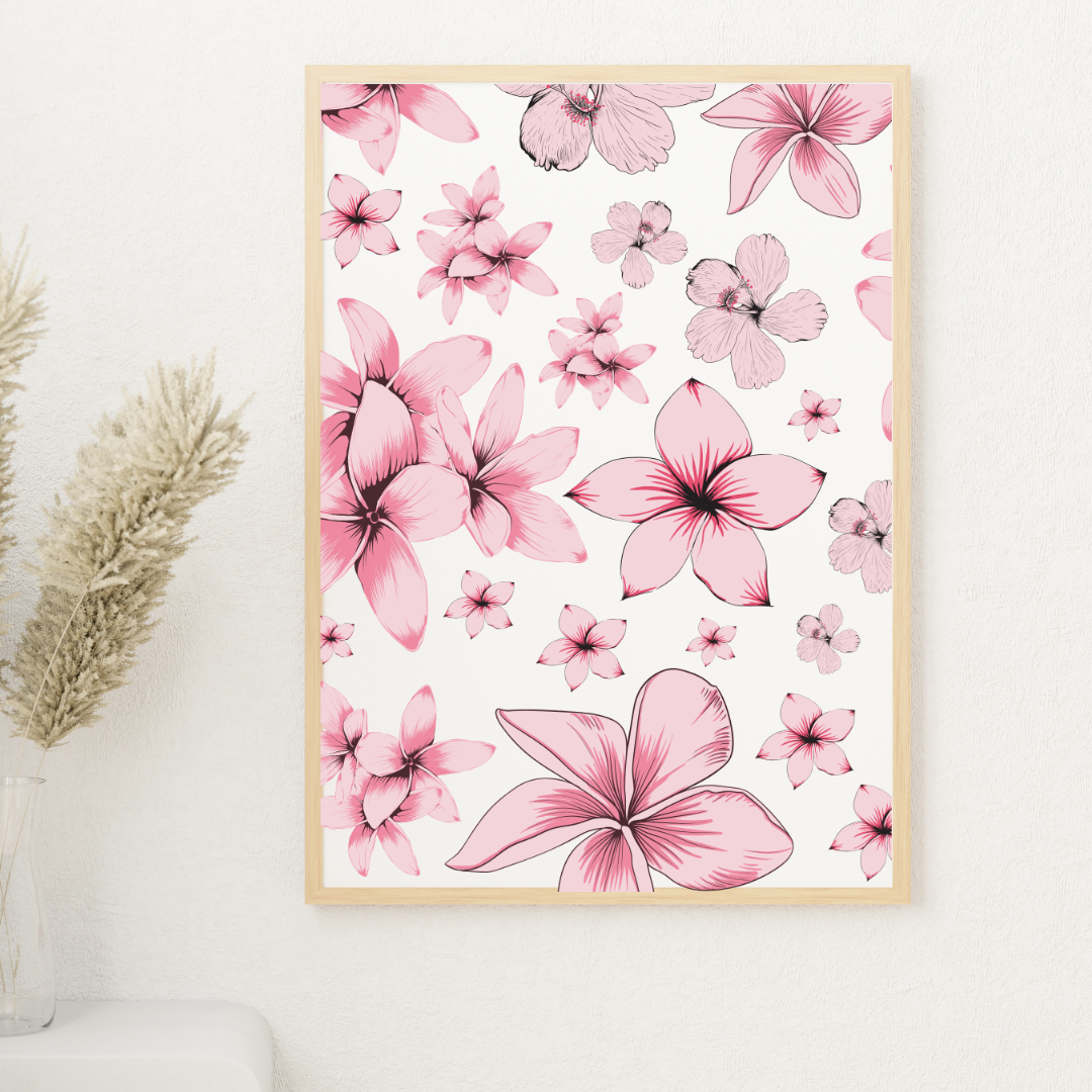 Pink Plumeria and Hibiscus Flower Digital Pattern | Tropical Floral Design for DIY Crafts, Stationery and Custom Projects - ForArtHunters