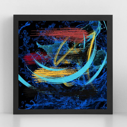 Abstract blue digital wall art with brushstroke textures