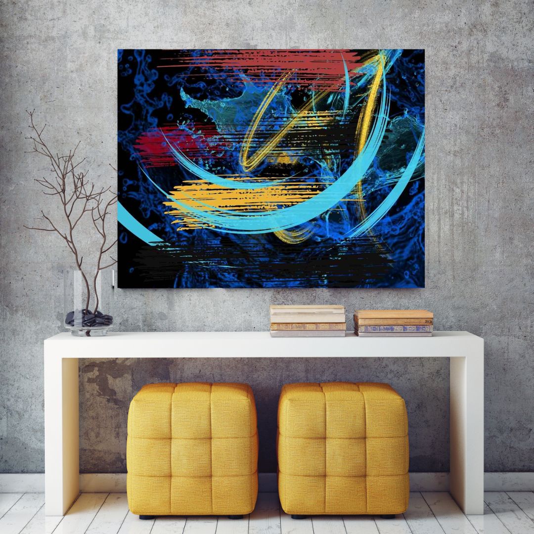 Modern digital art print with abstract energy and fluid patterns