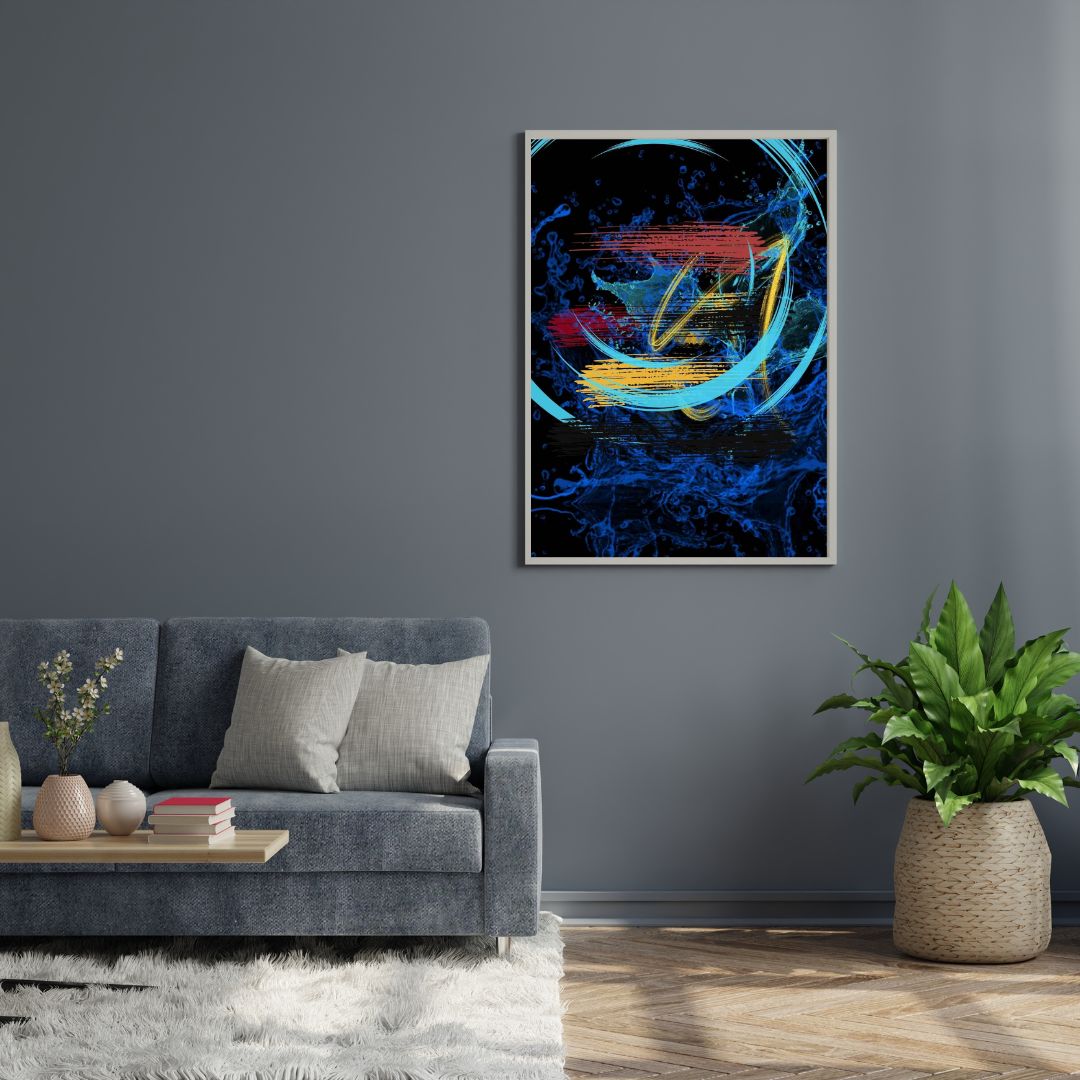 Striking blue and gold abstract painting for stylish interiors