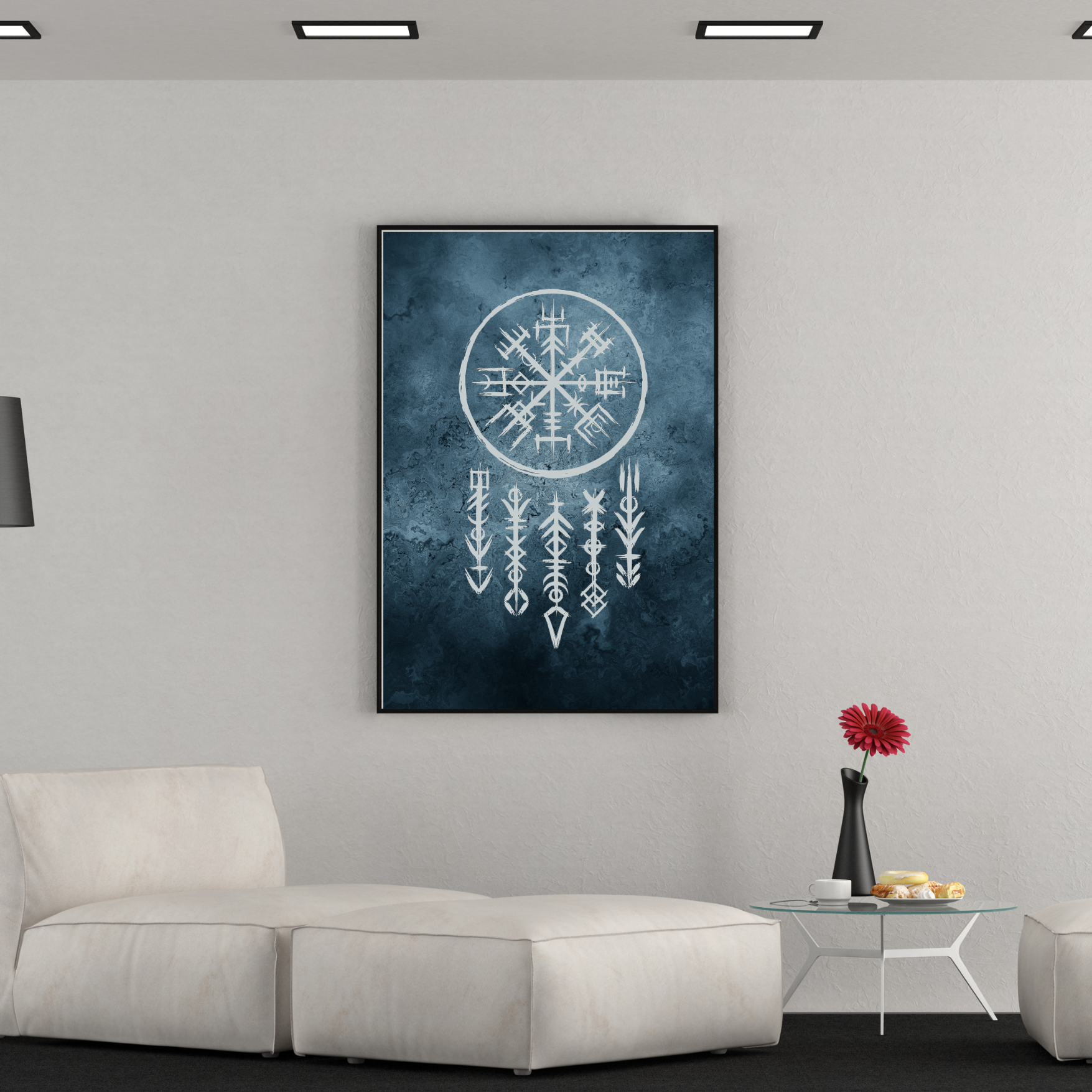 Printable Viking Art with Nordic Runes & Vegvisir Compass | Norse Mythology Wall Decor | Futhark Symbol Digital Download - ForArtHunters