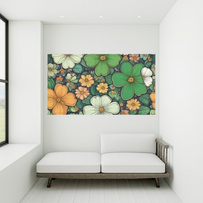 Botanical landscape canvas print with seamless floral design, ideal for living room, bedroom, or office decor