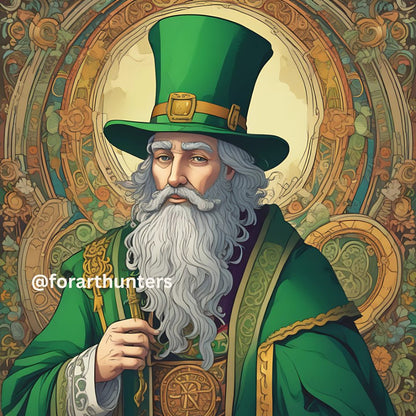 Digital file illustration art for a painting with an elder druid celtic old man with long beard for decor and gifts 