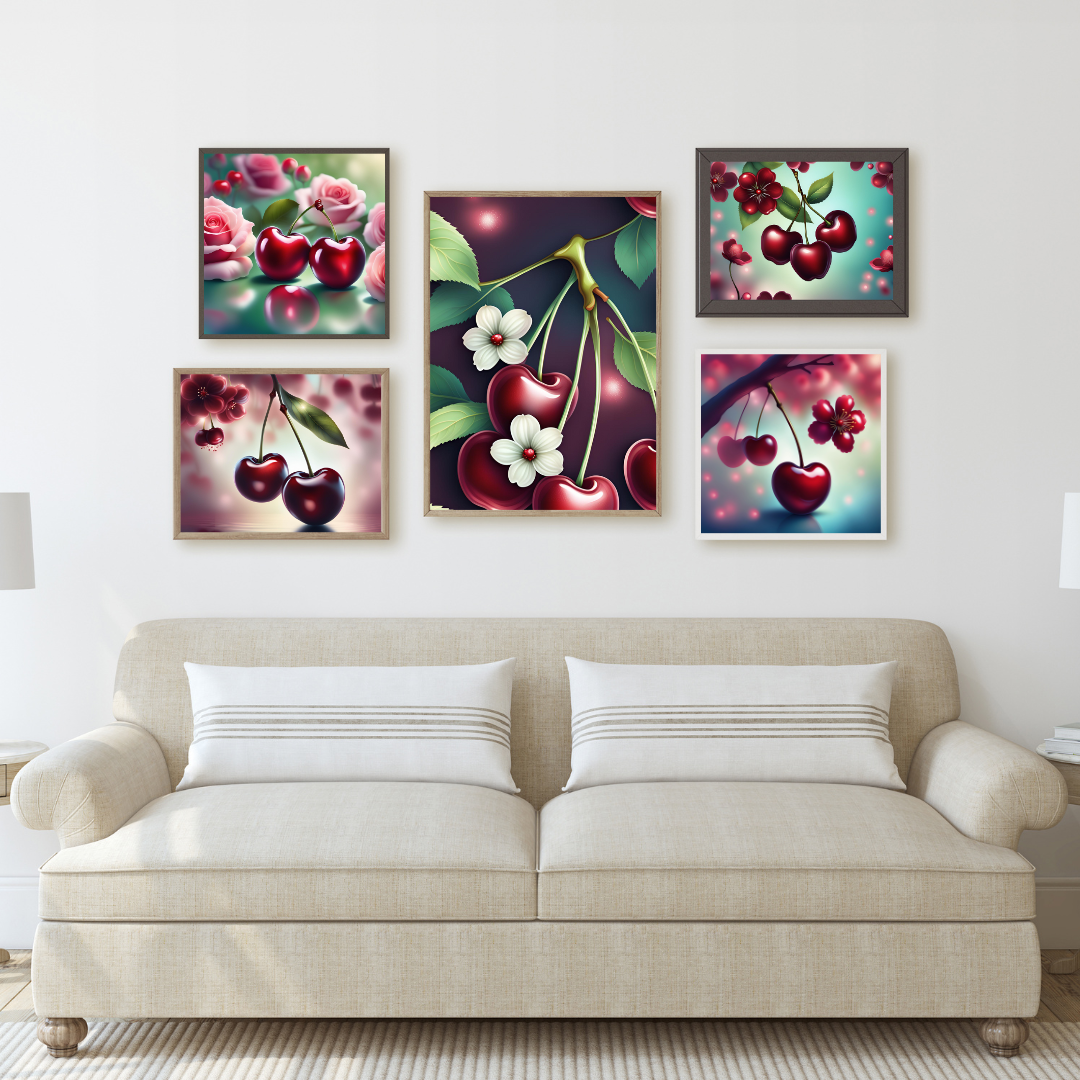 Nature-inspired cherry fruit print for kitchen or dining room décor