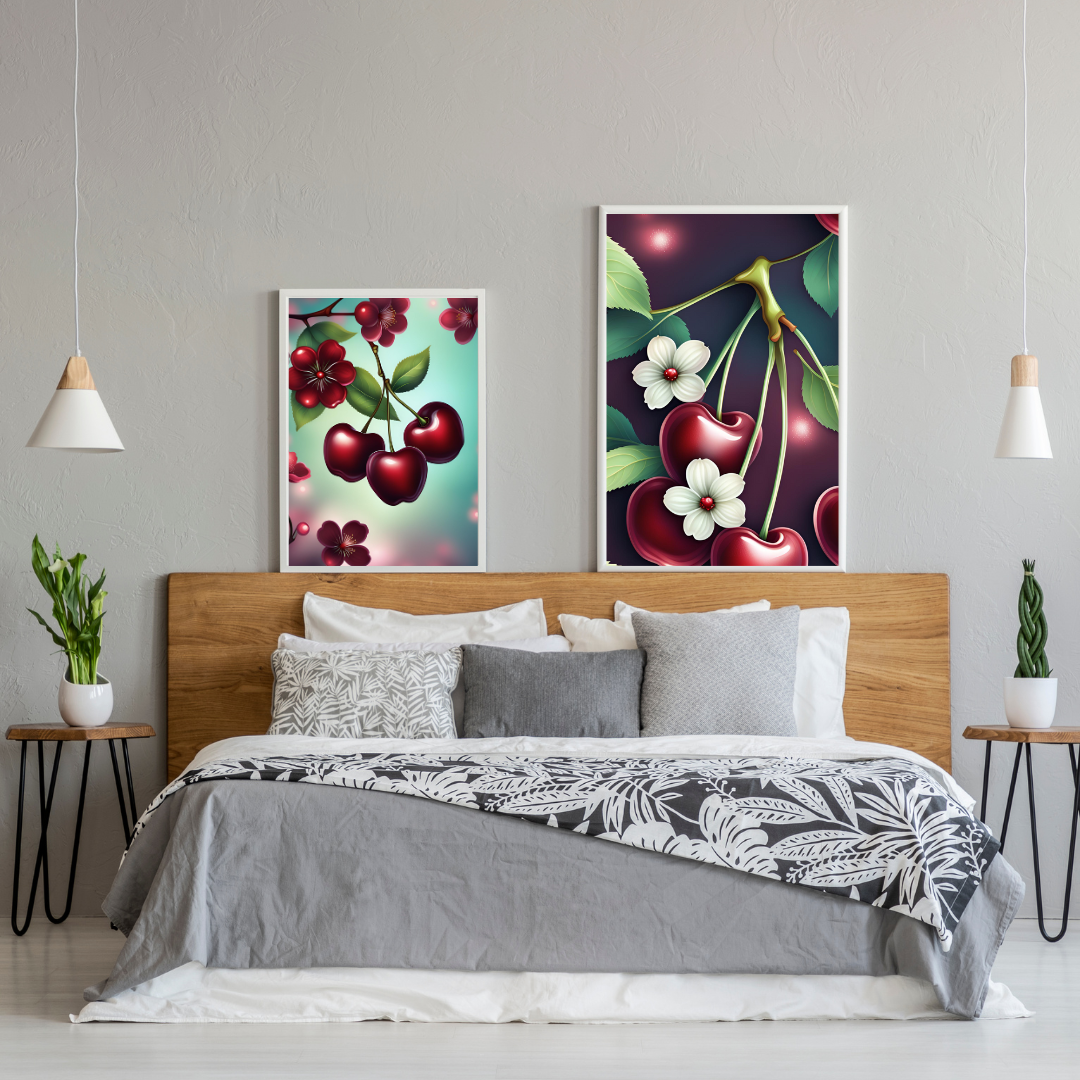 Floral and fruit-themed printable artwork for cottagecore décor