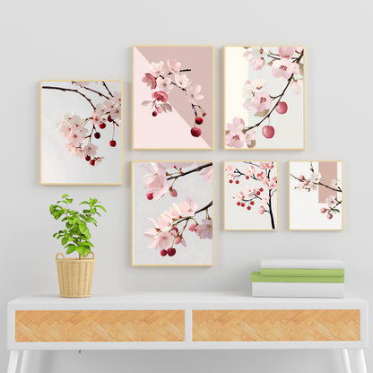 Sakura aesthetic printable wall art set – Japanese-inspired cherry blossom digital downloads