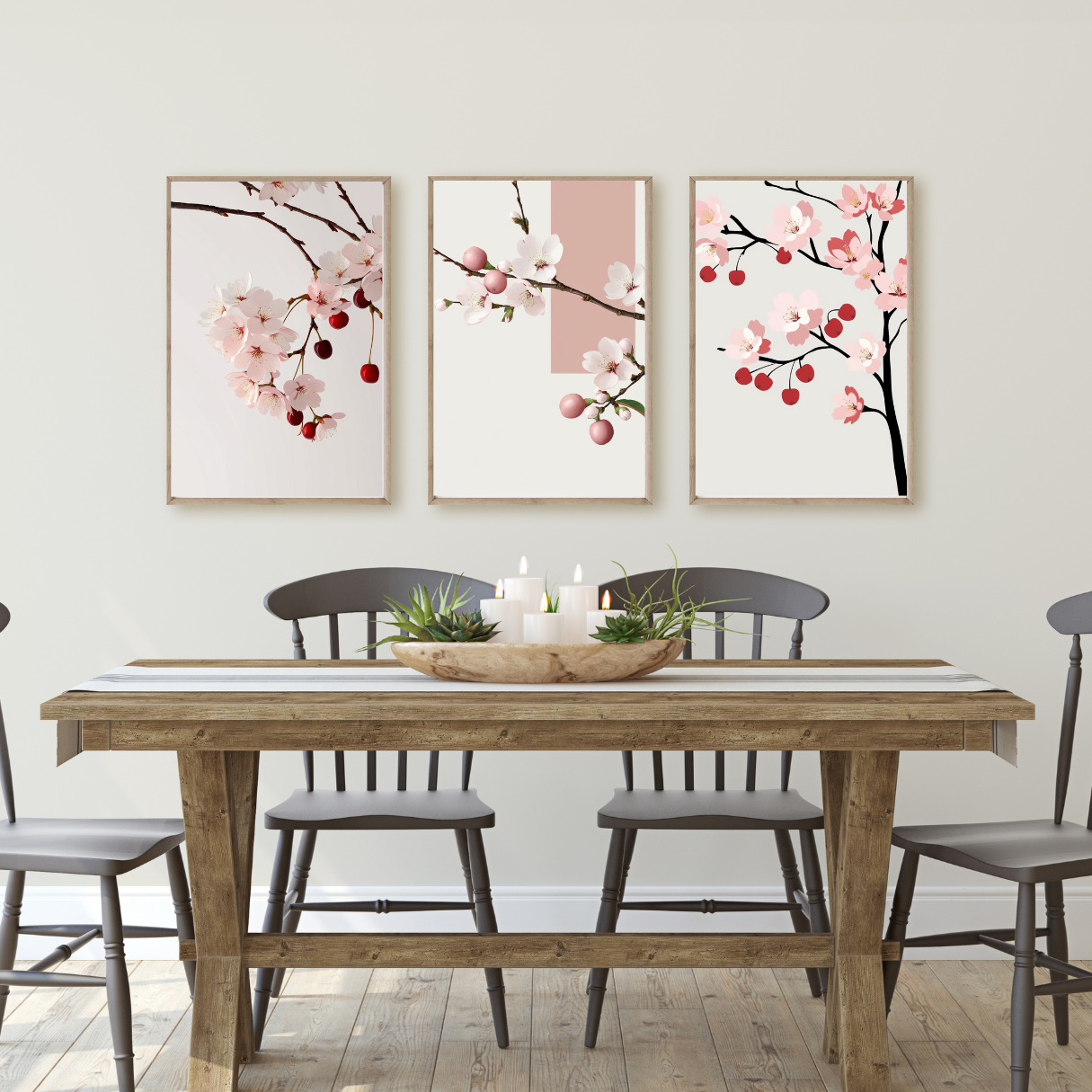 Printable cherry blossom posters – instant download art set for home and office decor