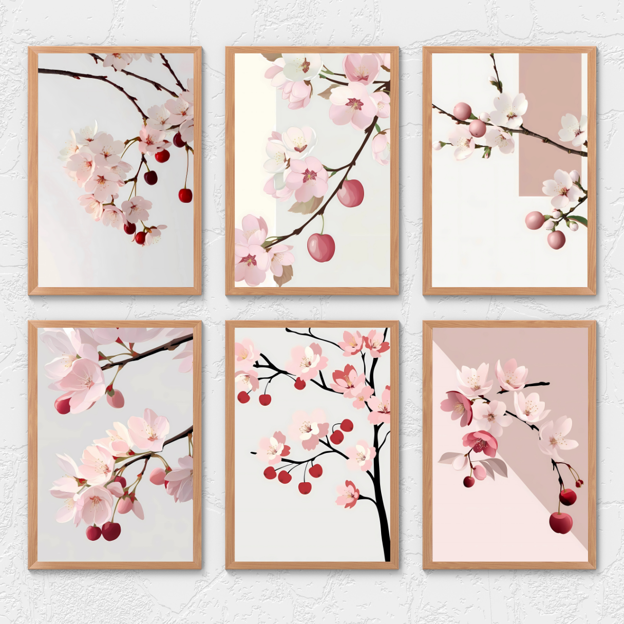  Cherry blossom wall art bundle – 6 digital printable floral prints for minimalist spring home decor