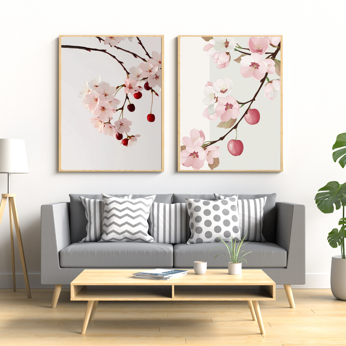 Minimalist floral wall art bundle – pastel pink nature prints for bedroom and living room styling