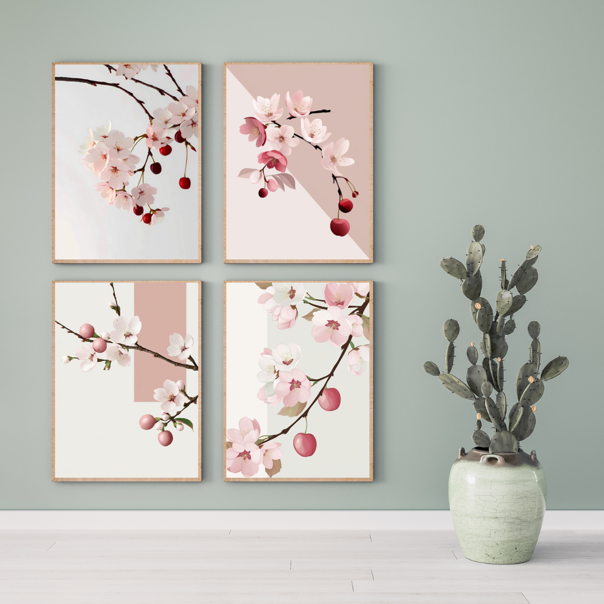  Japanese cherry blossom digital art set – Sakura-inspired home decor printables