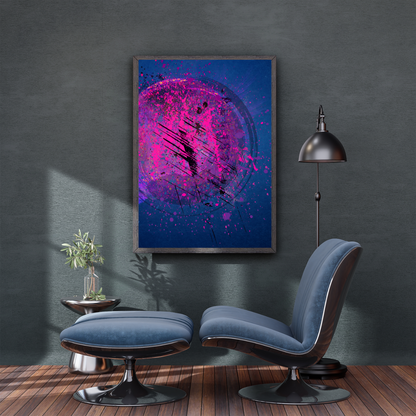 Cosmic-inspired large wall art in a creative studio, bringing artistic expression and vibrant energy to the workspace.