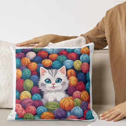 Whimsical kitten design with yarn, adding comfort and charm to your space.