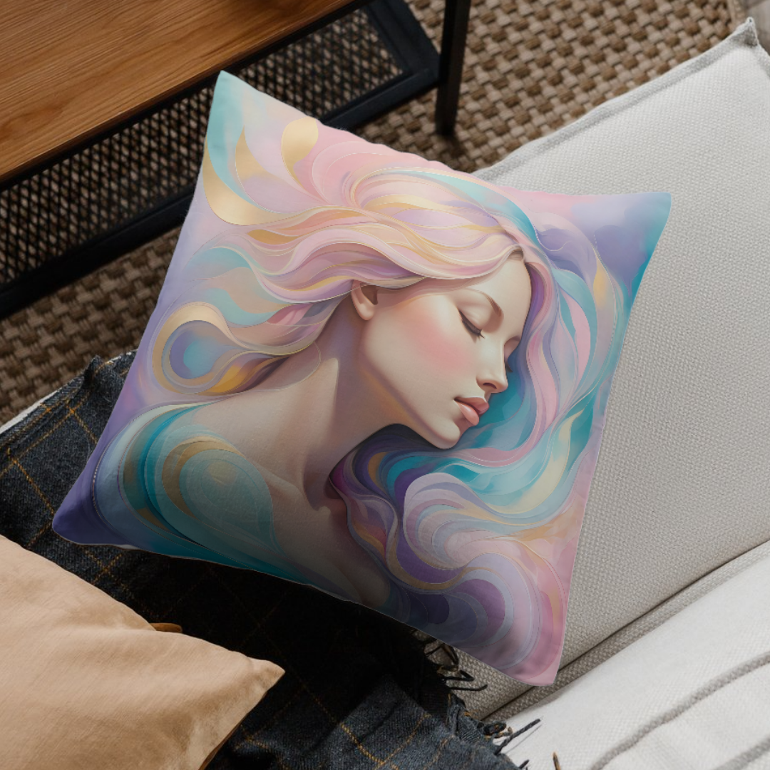  Soft pastel celestial feminine pillow with divine energy and dreamy hues