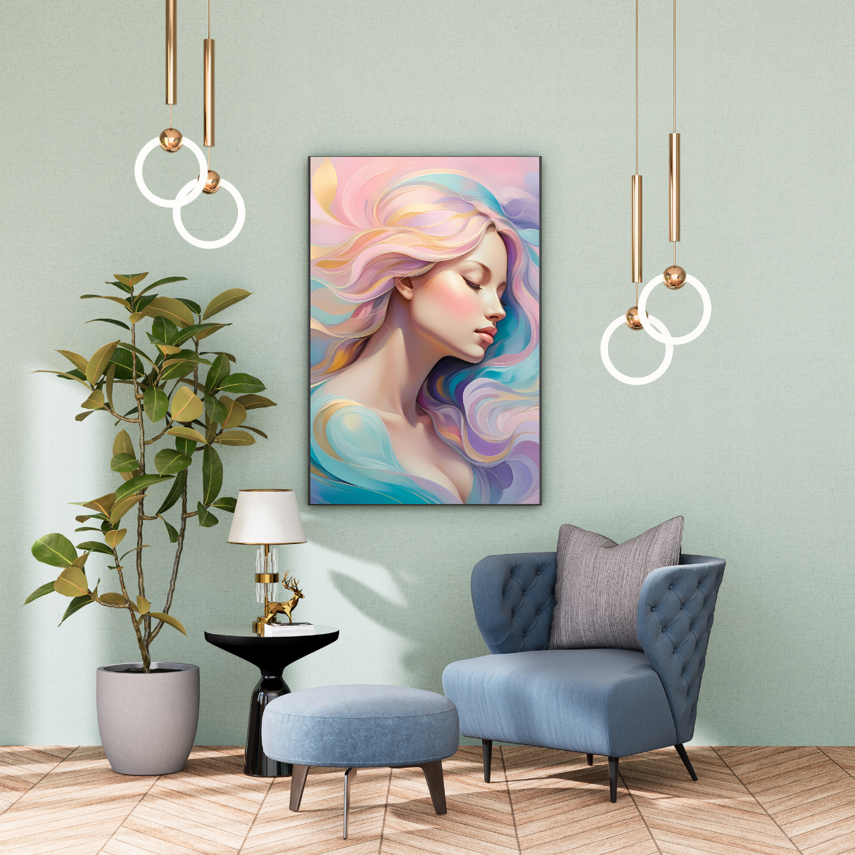 Inner peace spiritual wall art print with celestial feminine portrait