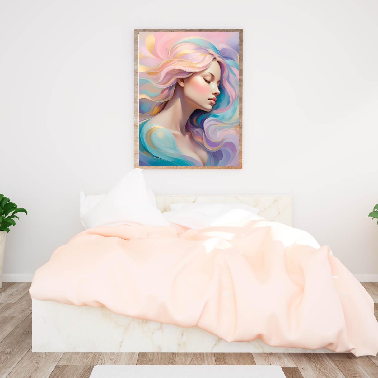 Mindfulness-inspired canvas artwork featuring a tranquil goddess portrait