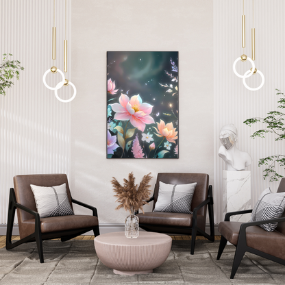 Aesthetic pastel floral print on canvas, designed to inspire peace, relaxation, and creativity