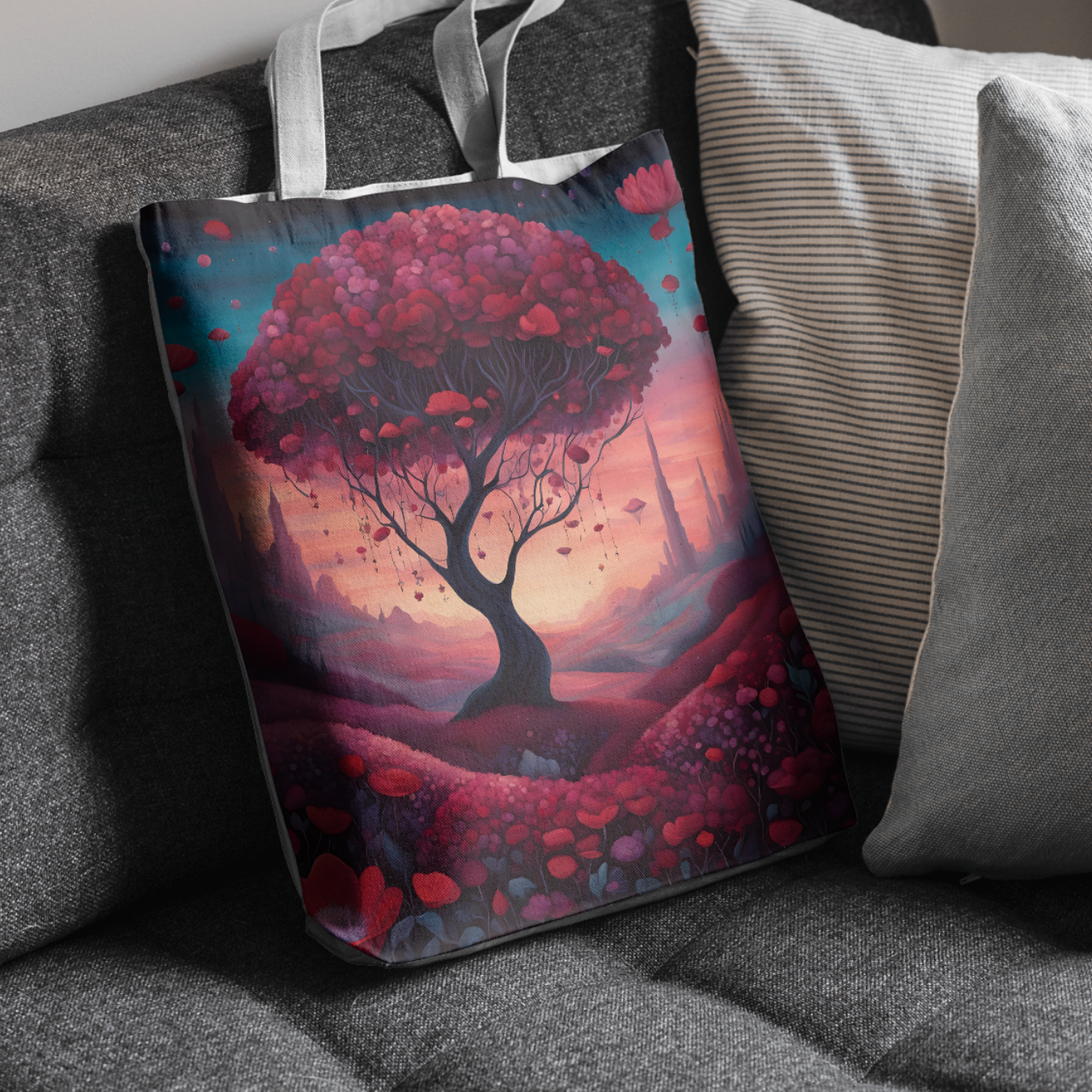 Enchanting fantasy tree tote bag with celestial and nature-inspired artwork – perfect for dreamers and art lovers