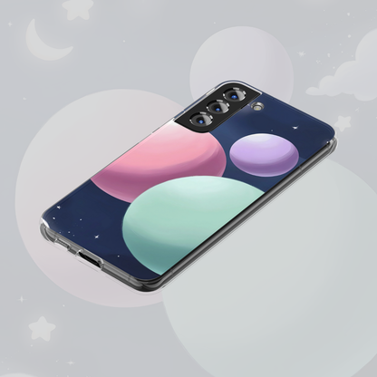 Floating Pastel Planets design. Soft pastel planets in shades of pink, lavender, and mint bring a magical, calming vibe 