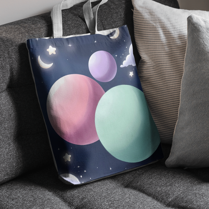 Floating Pastel Planets Tote Bag - Dreamy Outer Space Design