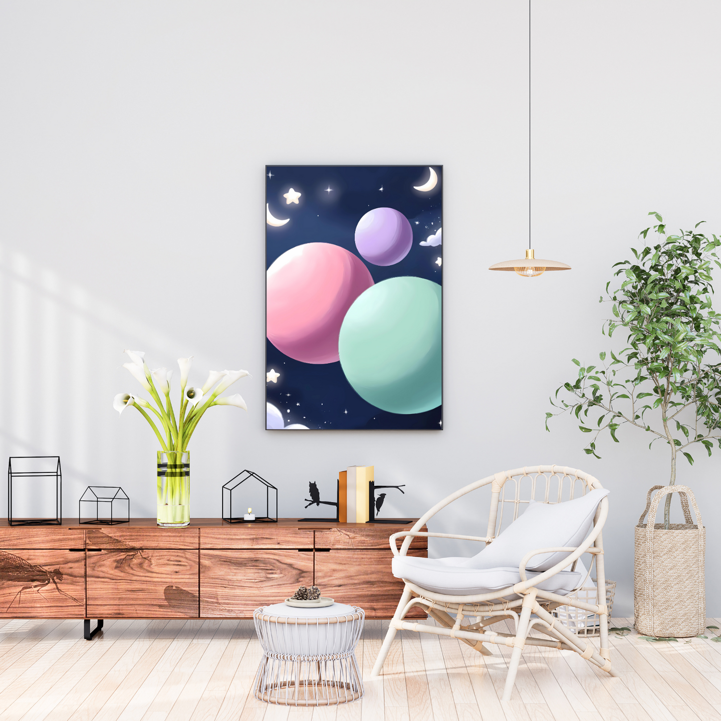 Floating Pastel Planets Canvas - Dreamy Celestial Design for Cosmic Lovers