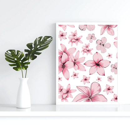 Pink Plumeria and Hibiscus Flower Digital Pattern | Tropical Floral Design for DIY Crafts, Stationery and Custom Projects - ForArtHunters