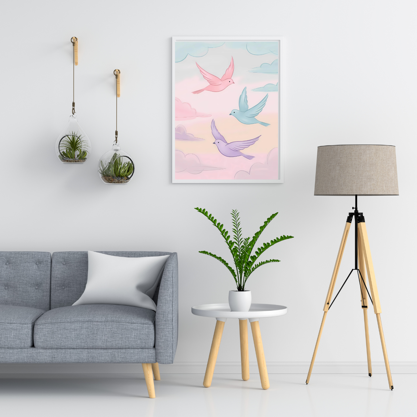 Birds in Flight – Pastel Sky Digital Art Print, Freedom and Serenity Symbol for Home & Office Décor - ForArtHunters