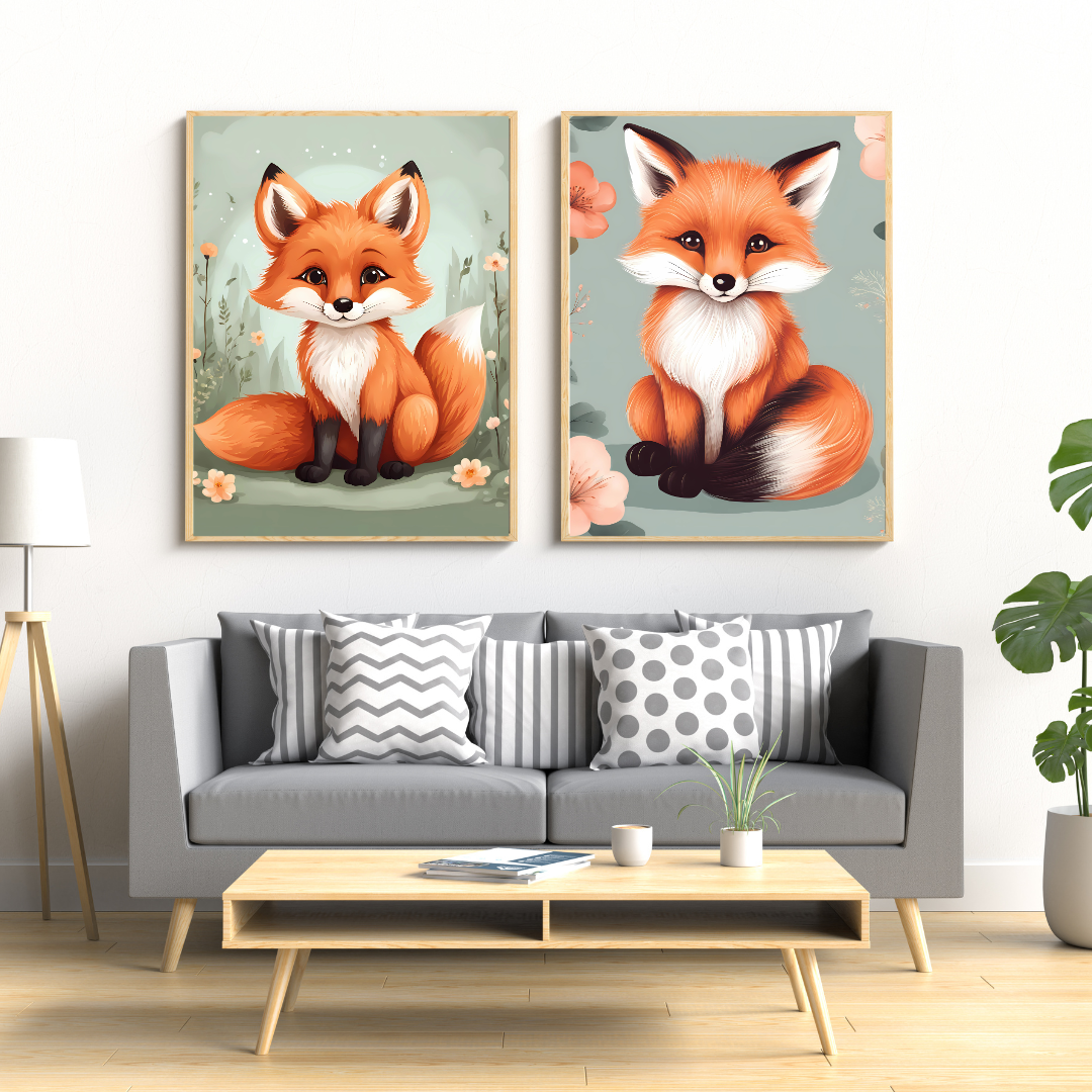  Cute baby fox illustrations in a modern, artistic style for printable wall art and nursery decor.