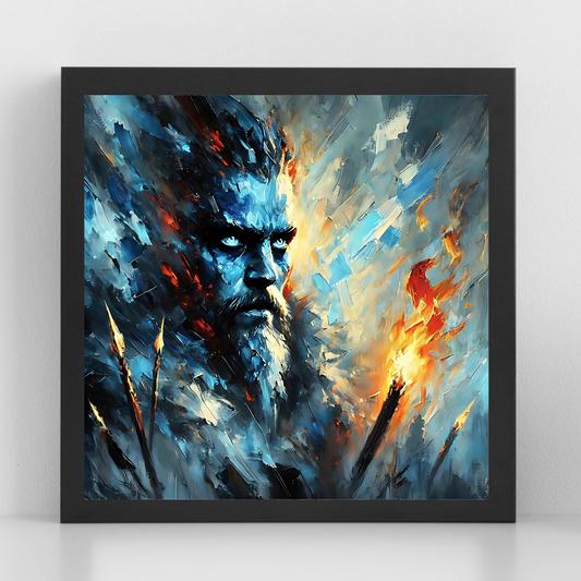 Abstract Viking warrior art with fire and ice contrast