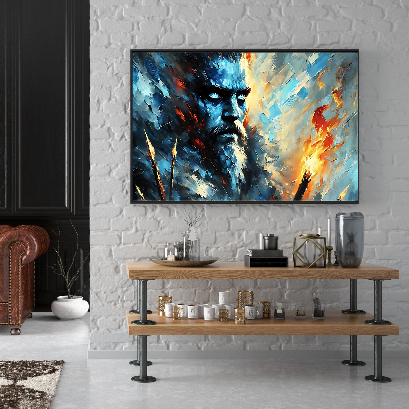 Striking high-contrast art print with warrior spirit influence