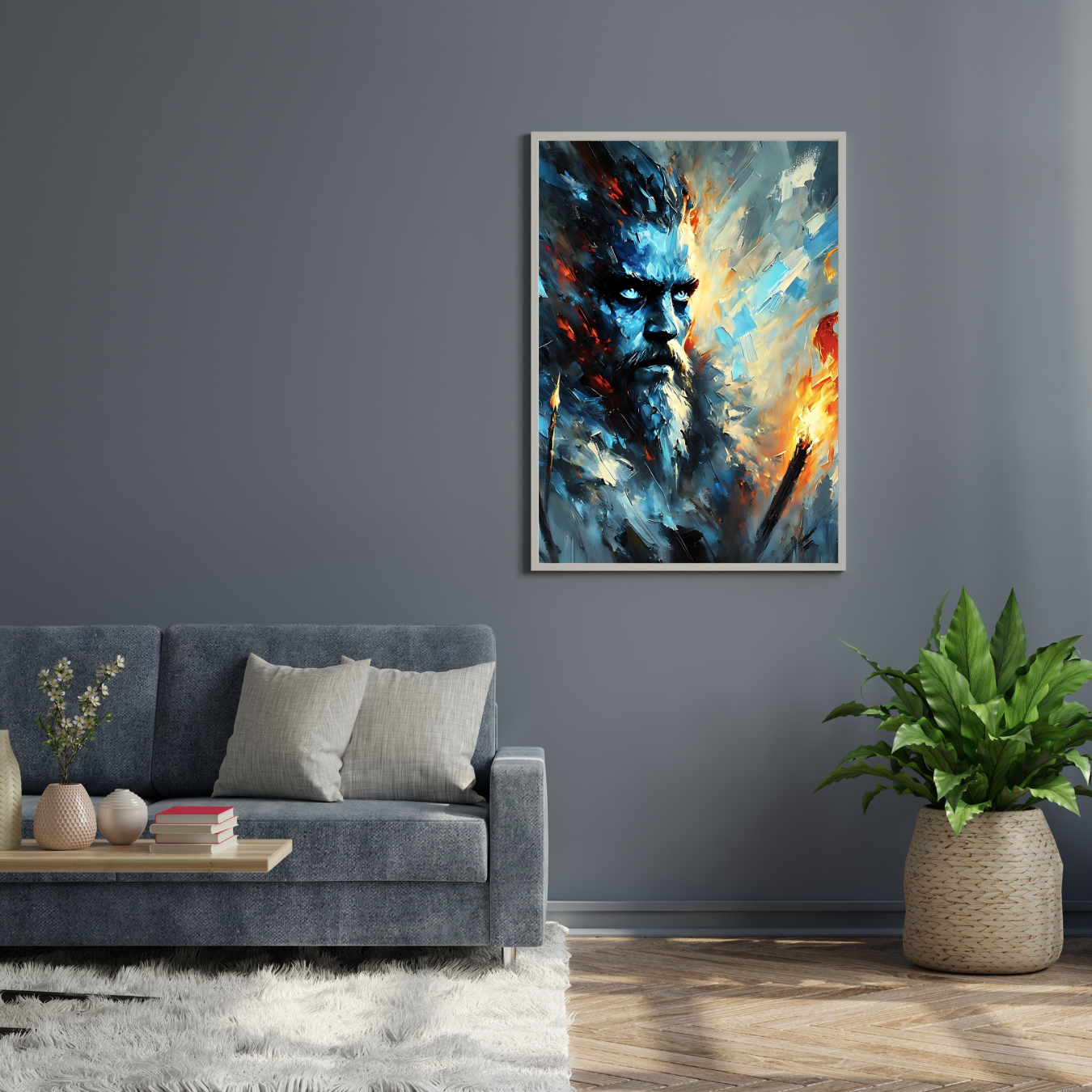 Mythology-inspired modern artwork for gaming and creative spaces