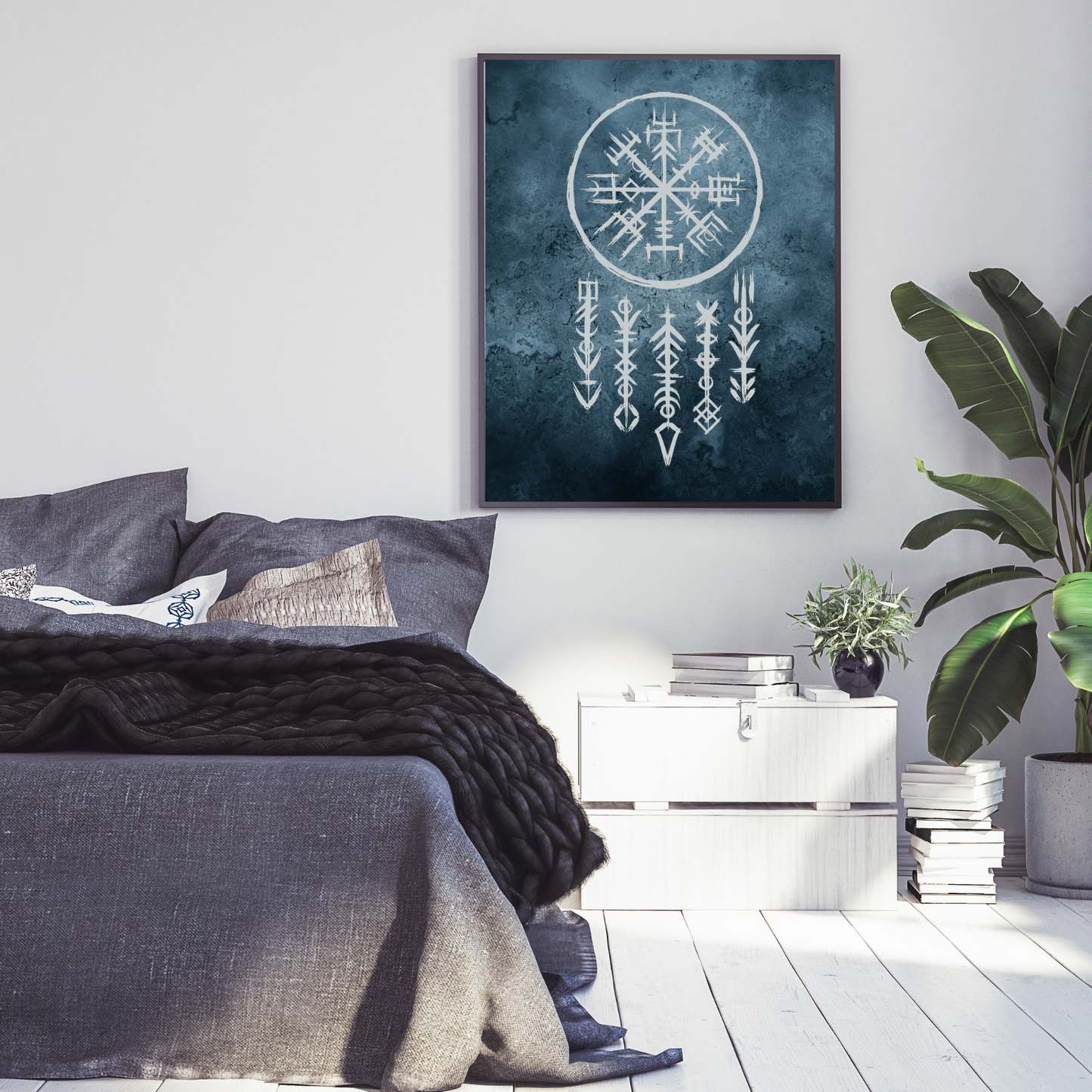 Printable Viking Art with Nordic Runes & Vegvisir Compass | Norse Mythology Wall Decor | Futhark Symbol Digital Download - ForArtHunters