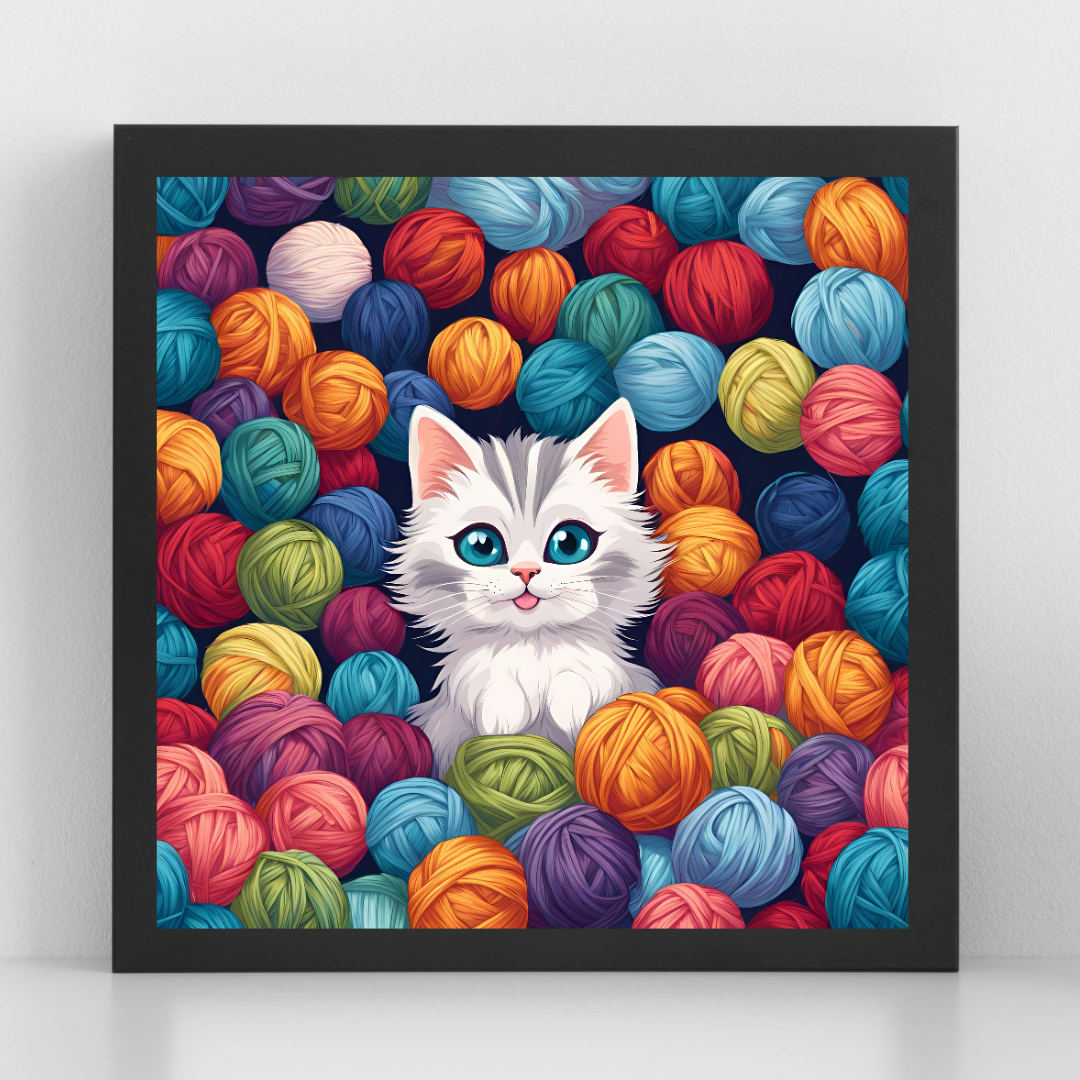 Adorable Kitten and Colorful Yarn Art – Digital Download for Cat Lovers & Playful Home Décor - ForArtHunters