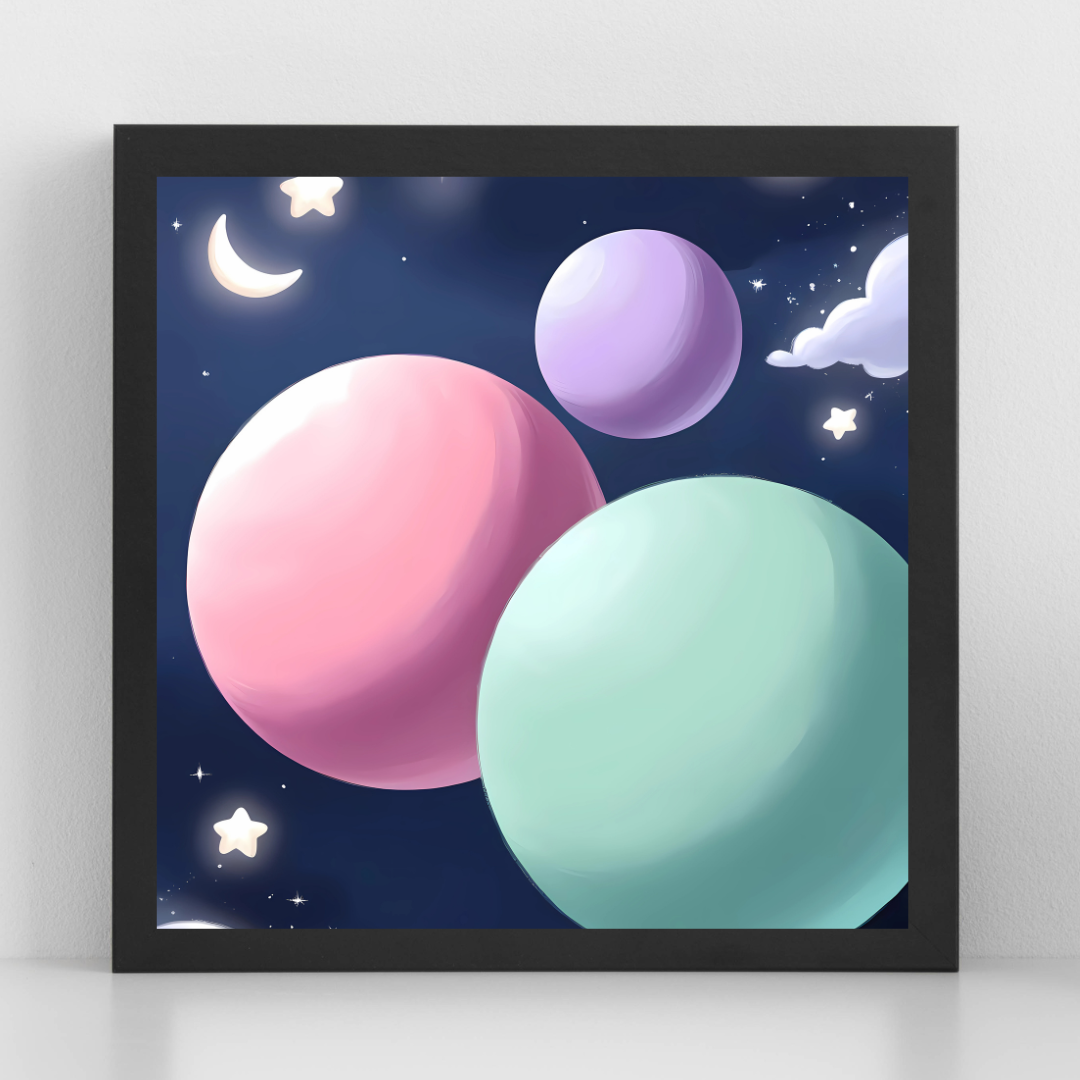 Floating Pastel Planets – Celestial Digital Art Print, Whimsical Cosmic Design for Home & Nursery Décor - ForArtHunters