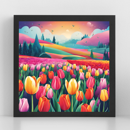 Blooming Spring Countryside Art – Tulip Field & Scenic Landscape Digital Download for Home & Office Décor - ForArtHunters