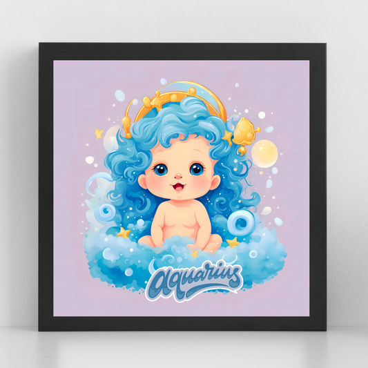 Aquarius Zodiac Baby Illustration – Celestial Digital Download for Nursery Décor & Astrology Lovers - ForArtHunters