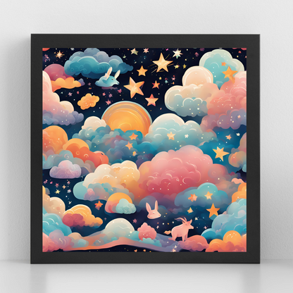 Colorful Wavy Clouds & Stars Illustration – Digital Download for Whimsical Home Décor, Fashion & Gifts - ForArtHunters