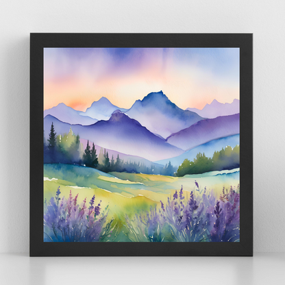 Lavender Mountain Watercolor Landscape | Digital Download for Serene Home Décor, Nature & Floral Lovers - ForArtHunters