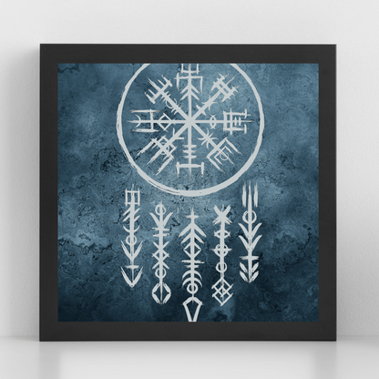 Printable Viking Art with Nordic Runes & Vegvisir Compass | Norse Mythology Wall Decor | Futhark Symbol Digital Download - ForArtHunters