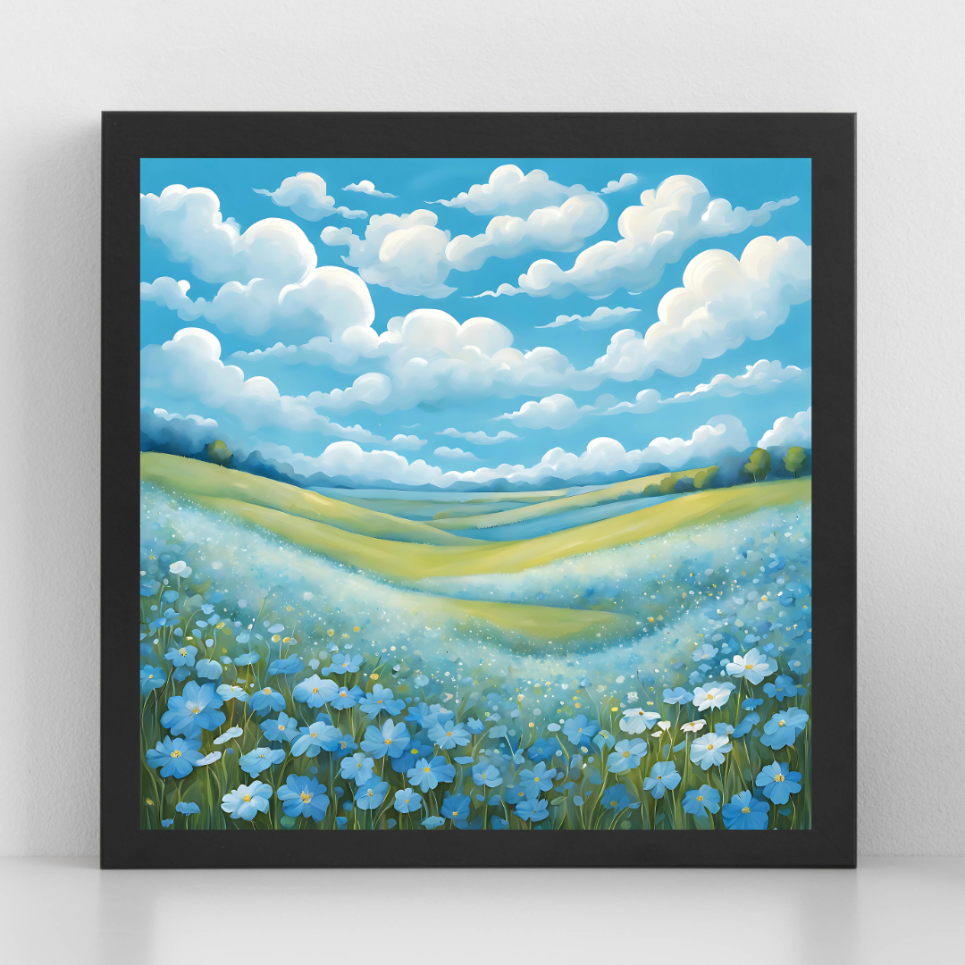 Blue Flowers in Bloom – Digital Download of Serene Countryside Landscape Art for Home Décor & Custom Gifts - ForArtHunters