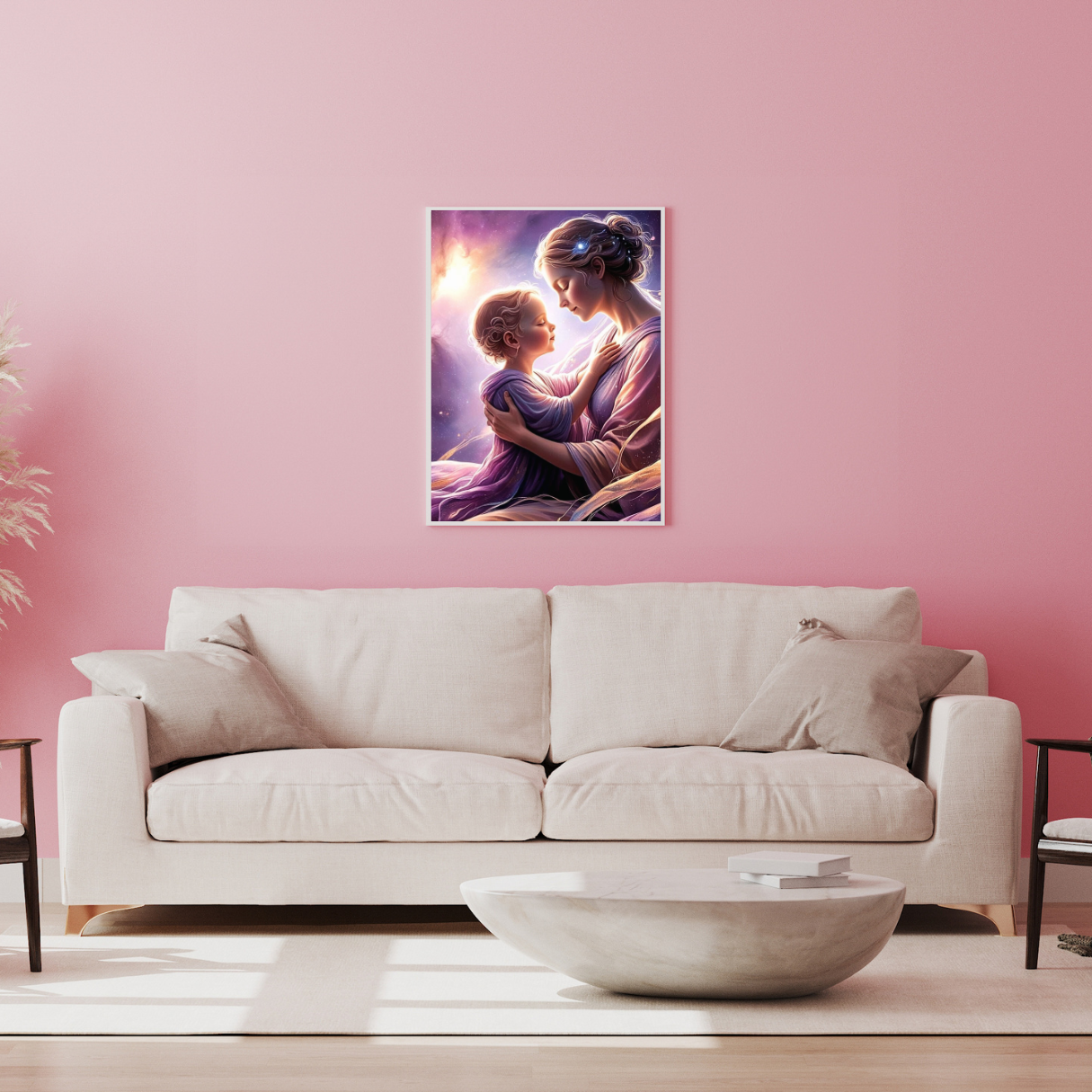  Spiritual motherhood artwork with flowing fabrics and cosmic energy