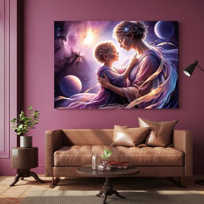 nursery wall art featuring a mother embracing her child