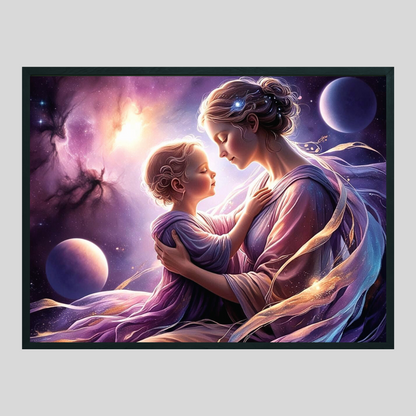 Celestial mother and child digital art with a cosmic glow