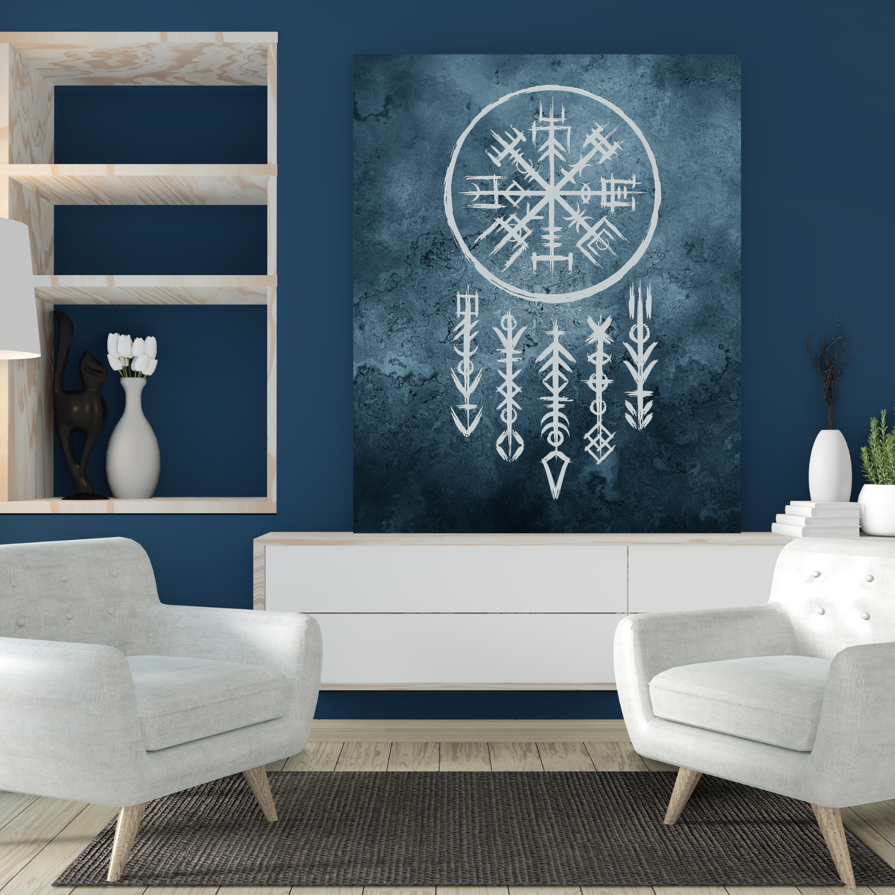 Printable Viking Art with Nordic Runes & Vegvisir Compass | Norse Mythology Wall Decor | Futhark Symbol Digital Download - ForArtHunters