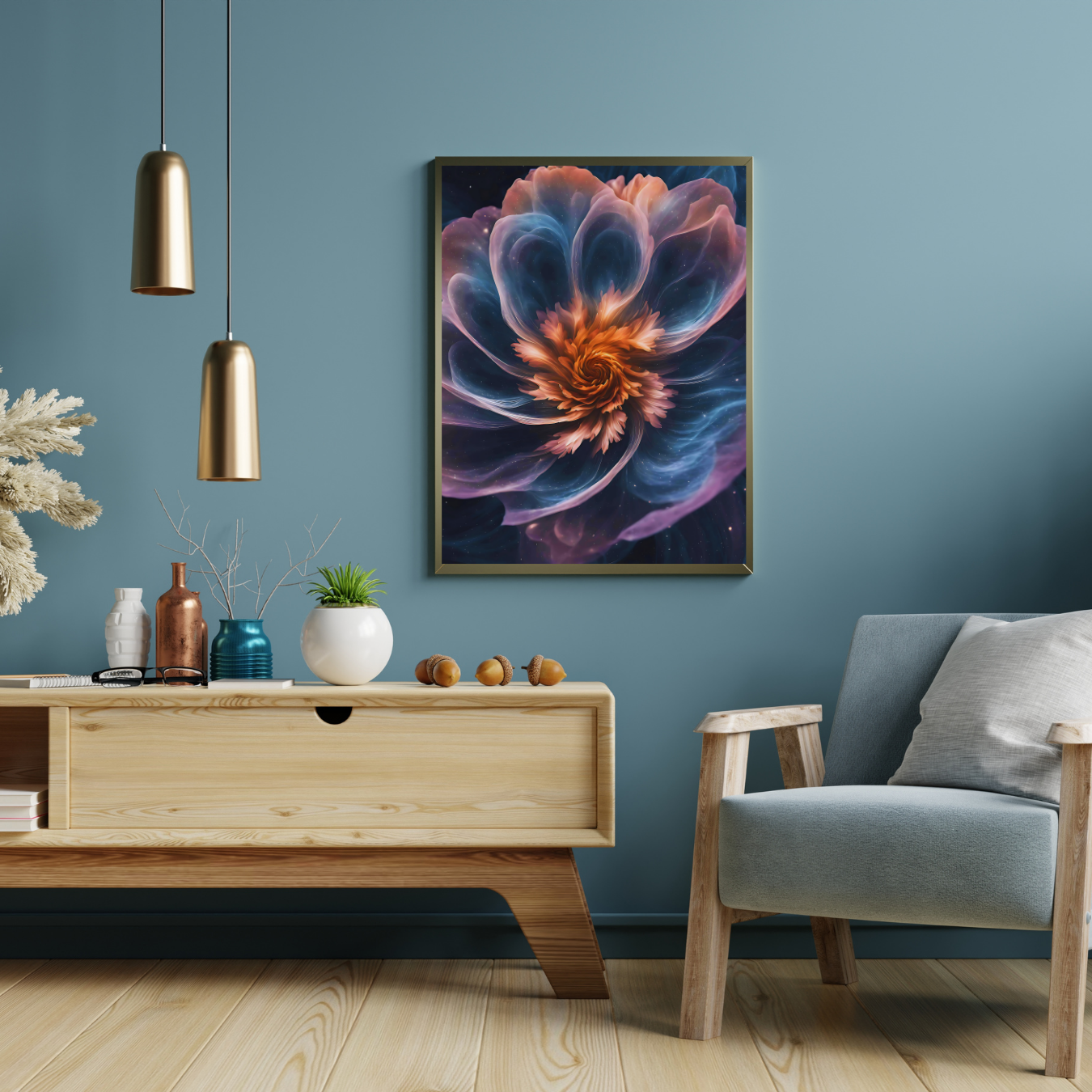 Ethereal space floral canvas print with a mesmerizing galaxy-inspired bloom, perfect for astrology lovers, spiritual spaces, and boho interiors.