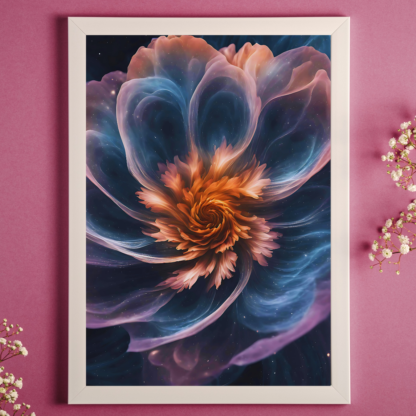 Nebula Petals horizontal canvas print featuring a celestial bloom with dreamy cosmic textures